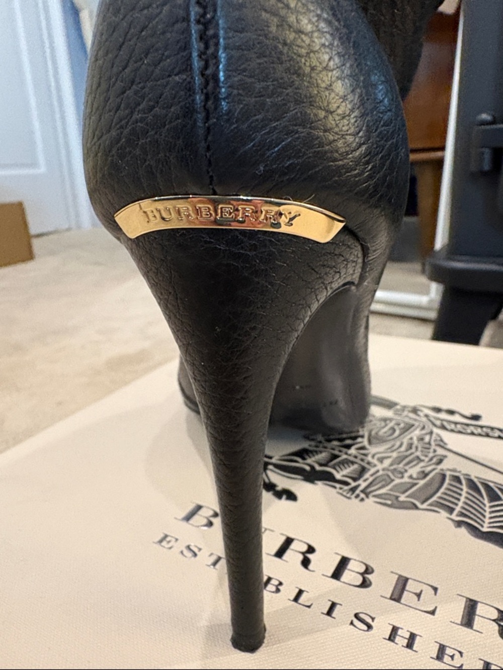 Burberry Black Leather Peep-Toe Stiletto Booties - Picture 3 of 8